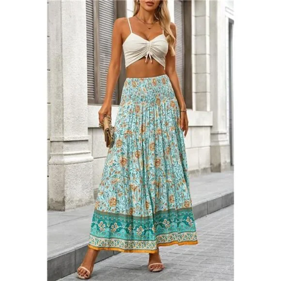 Women's Bohemian Long Skirt Flowy High Waist A Line Maxi Skirt